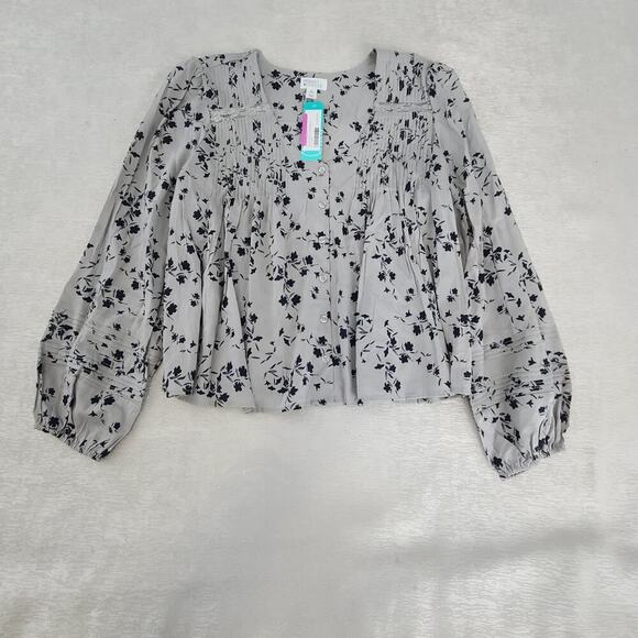 Market & Spruce Stitch Fix blouse pleated detail floral Gray Size XL Whimsigoth - Picture 3 of 7